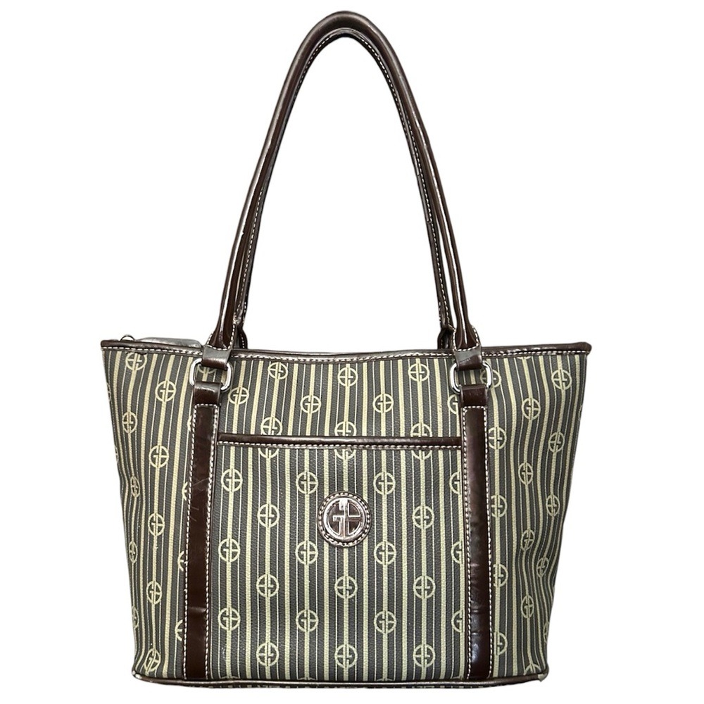 Gianni Bernini Preppy Tote Bag Brown/ khaki Classic Striped Shoulder Purse